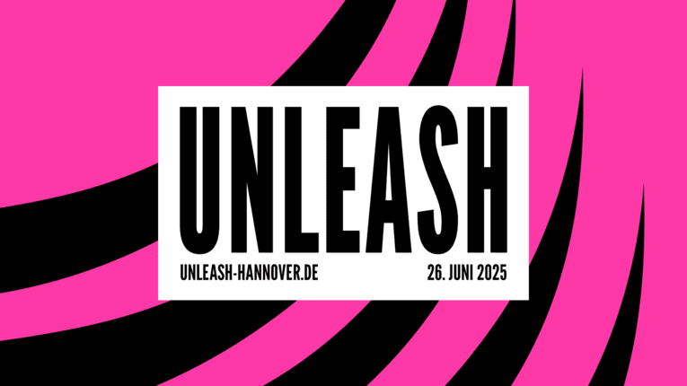 Banner in black and pink for the startup convention in Hannover